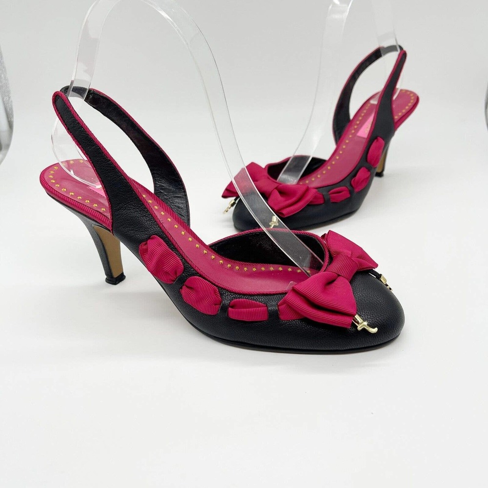 Betsey Johnson y2k Slingback Closed Toe Heels Size 8 Pink Ribbon Bow Charms